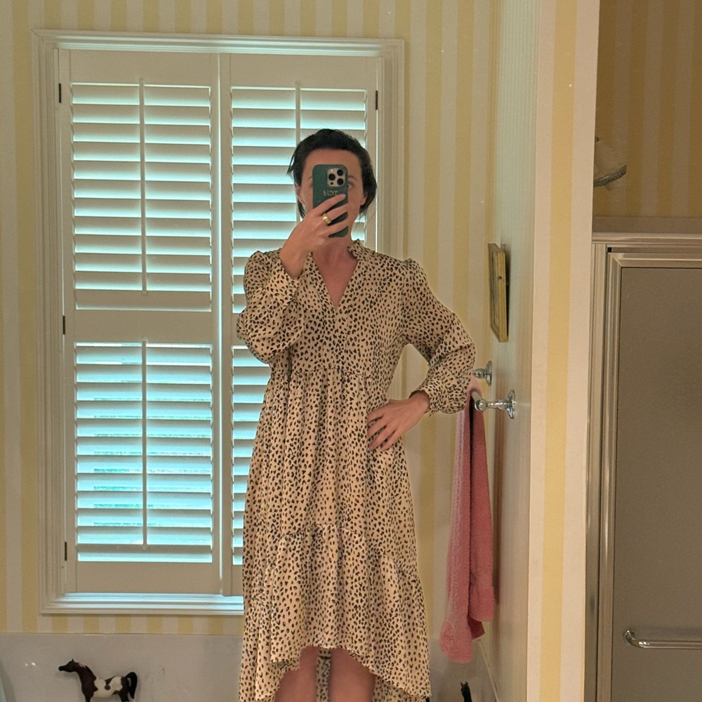 Karlie Leopard print high low long sleeve dress